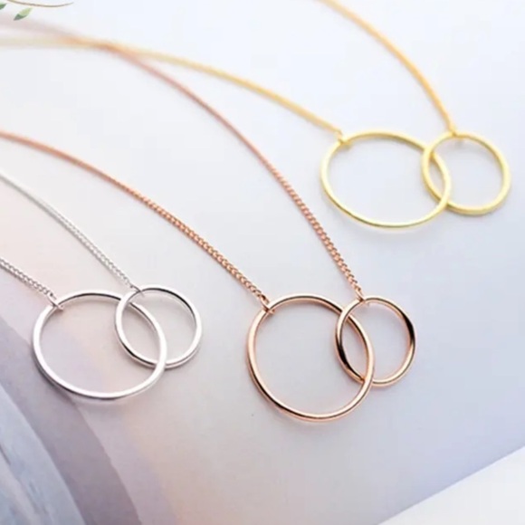 New Gold or Silver or Rose Gold Simple Double Circle Necklace - Picture 1 of 14